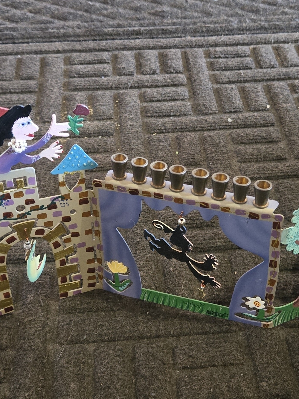 Whimsical Hand-Painted Menorah with Dancing Figures - Lavender & Multicolor